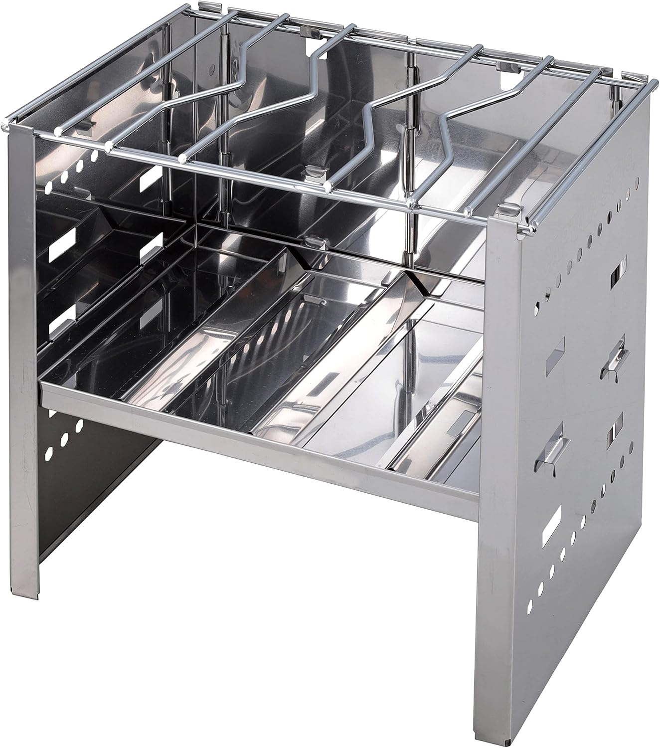 Captain Stag UG-95 Barbecue Stove, Bonfire Stand, 3-in-1, Foldable, Kamado Smart Grill, A4 Type, 3 Adjustable Levels, Storage Bag Included, Stainless Steel