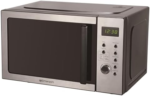 Emerson MW9005SS Compact Countertop Microwave Oven with Push Button Control, LED Display, 900W, 5 Power Levels, 6 Auto Menus, Glass Turntable and Child Safe Lock, 0.9 Cu. Ft., Stainless Steel