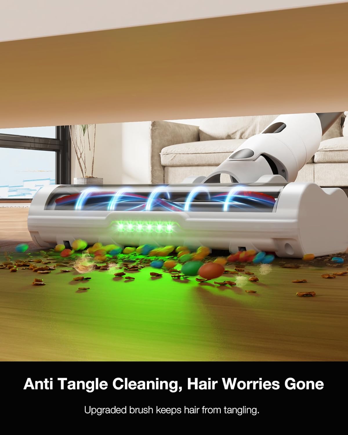 Cordless Stick Rechargeable Vacuum Cleaner, Lightweight, 55min Runtime, 20KPa Suction, Anti Tangle LED Headlight Brushless, Ideal for Carpets, Hardwood Floors, Pet Hair, and Home