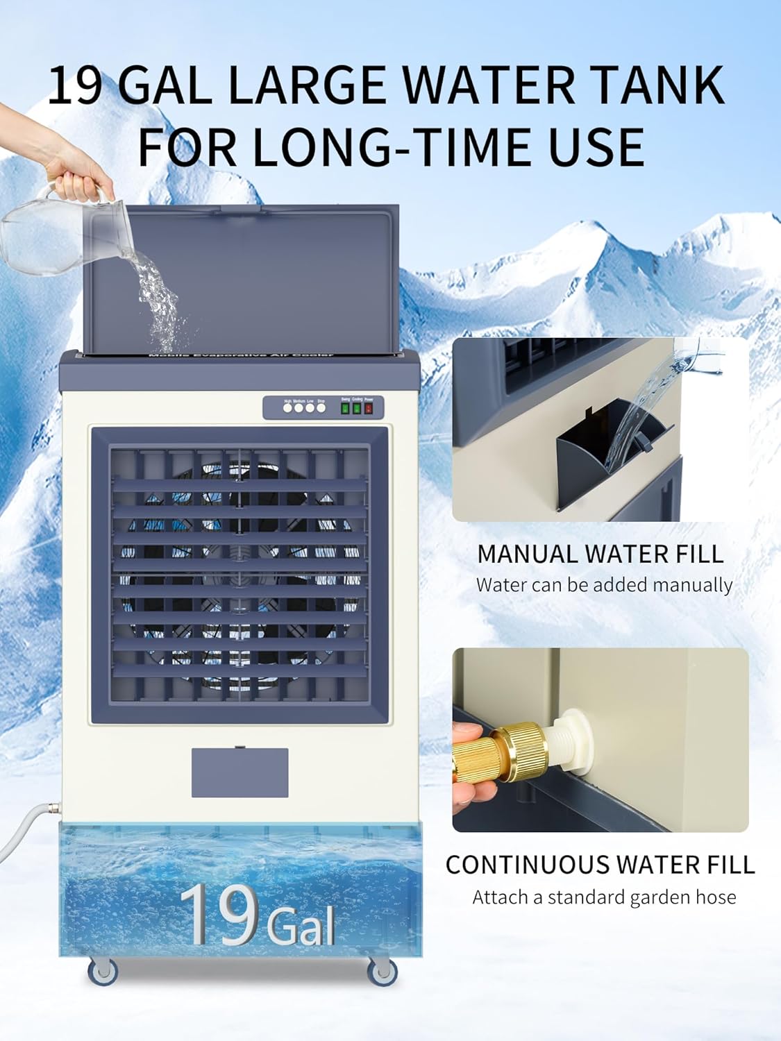 Uthfy 48” Evaporative Air Cooler, 6500 CFM Swamp Cooler Air Conditioner with 19 Gal Water Tank, 5 Ice Packs, 120° Oscillation, Portable AC with 3 Speeds for 16000 Sq.ft Outdoor, Patio, Warehouse Use