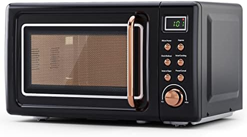 Compact Microwave Oven, Retro Small Countertop Microwave 0.7 cu. ft. 700W with 8 Auto-Cooking Set(Black)