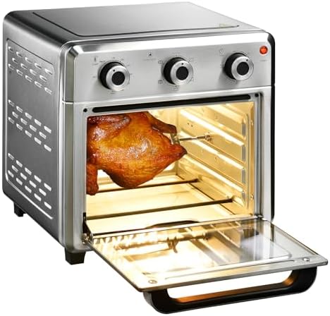 Panana Compact Airfryer Toaster Oven, 1400W 21QT with 6-in-1 Multifunctions and Wide Temperature Range, Air Fryer Oven with 60-Minute Timer/Auto-Off, Stainless Steel Countertop Oven (Silver)