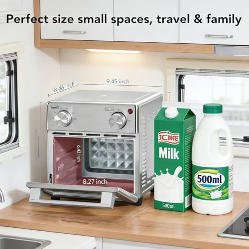 8.5QT 5-in-1 Toaster Oven Air Fryer Combo, Stainless Steel, Fast Preheat, Ideal for Small Spaces, Travel & Family, Healthy Cooking Included