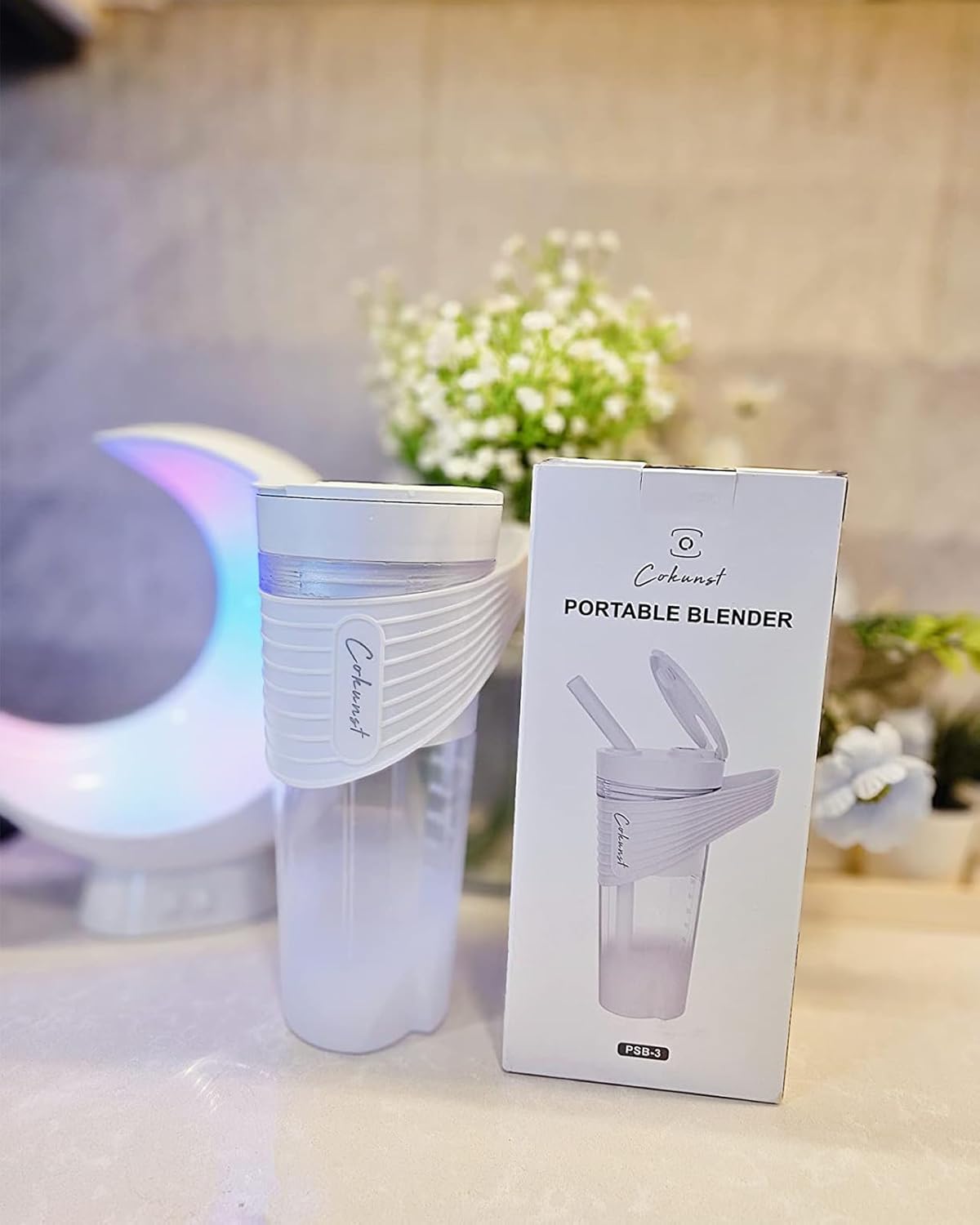 COKUNST Portable Blender for Shakes and Smoothies, BPA-Free USB Rechargeable 16oz Personal Blender Portable, Powerful Portable Blender Bottles with Straw Portable Blender Cup - White