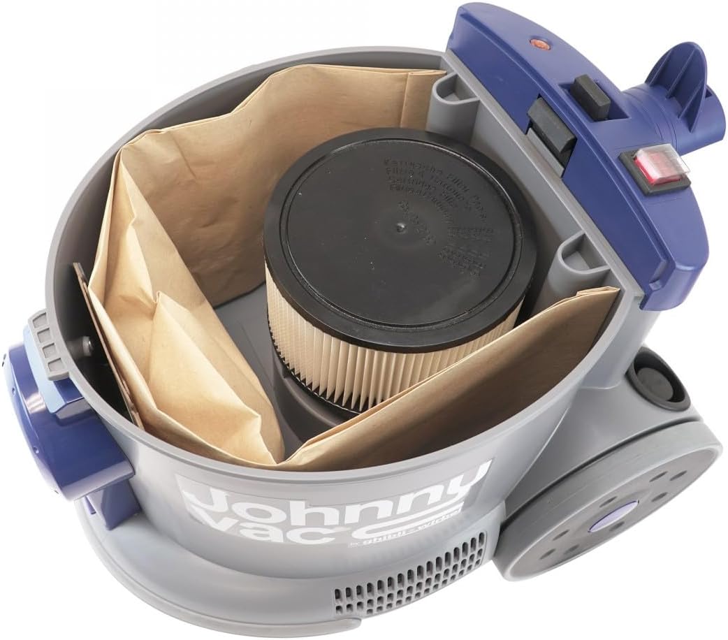 Johnny Vac Commercial Canister Vacuum - On-Board Tools - Paper Bag - Grey & Yellow