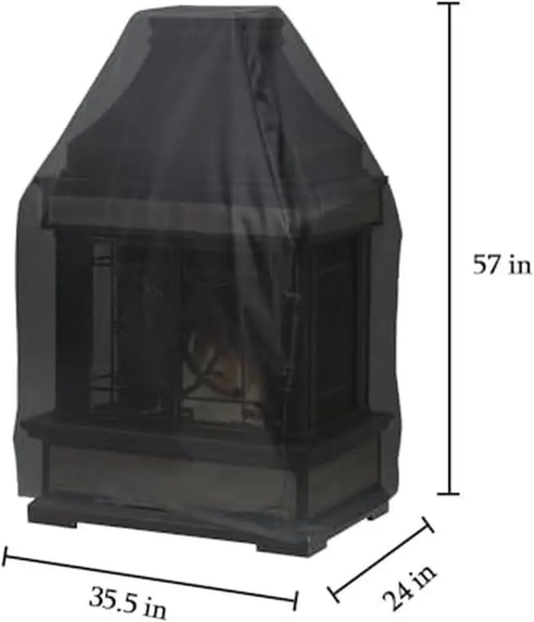 35.5 Inch Tall Heavy Duty Waterproof Outdoor Fireplace Cover Oxford Cloth Black Drawstring Fire Pit Protection for Patio Fireplaces