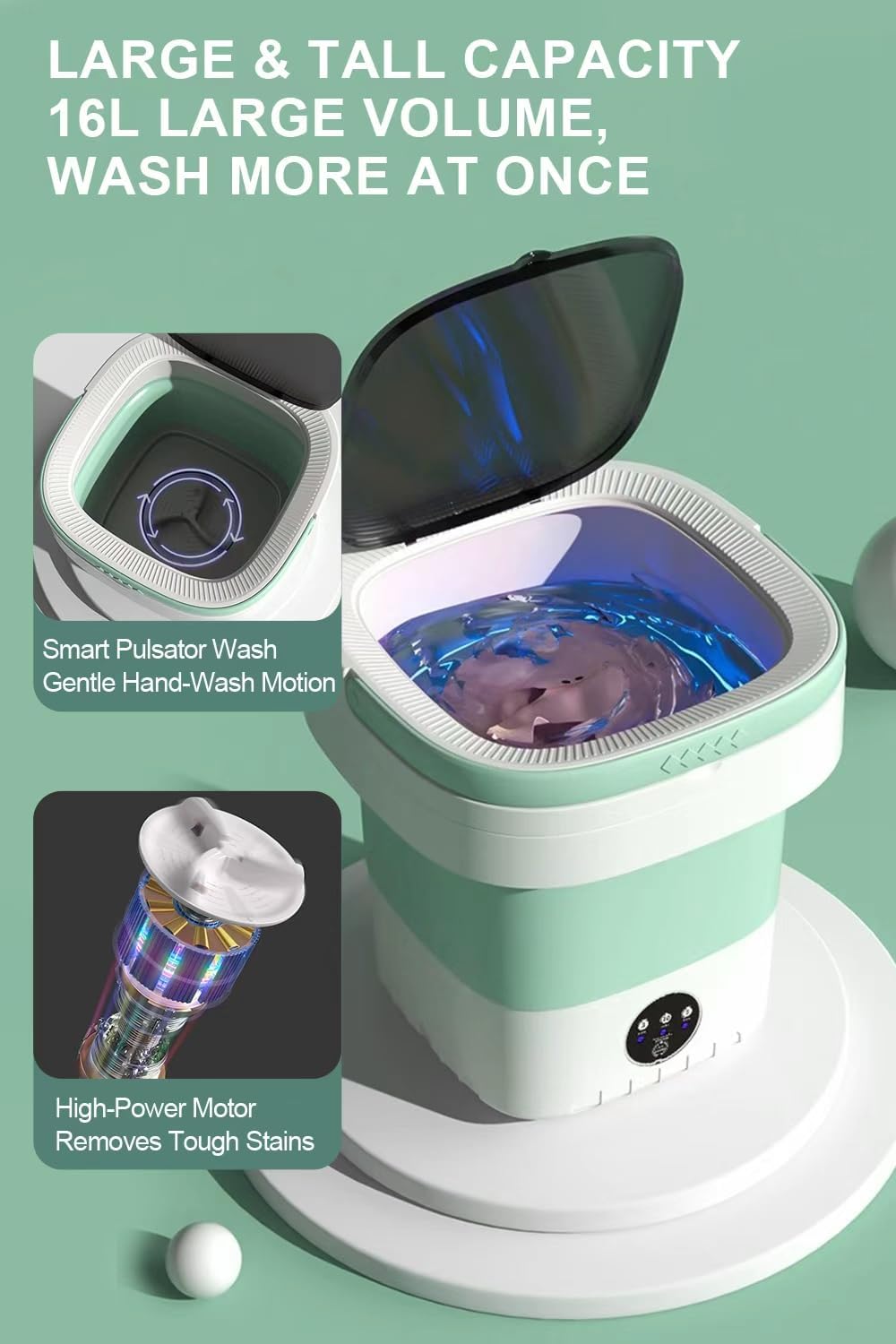 Portable Washing Machine, 16L Mini Foldable Washer with Spin Basket 3 Cleaning Modes, Small Collapsible Laundry Machine for Travel, Apartment, Home, and Camping,Pink