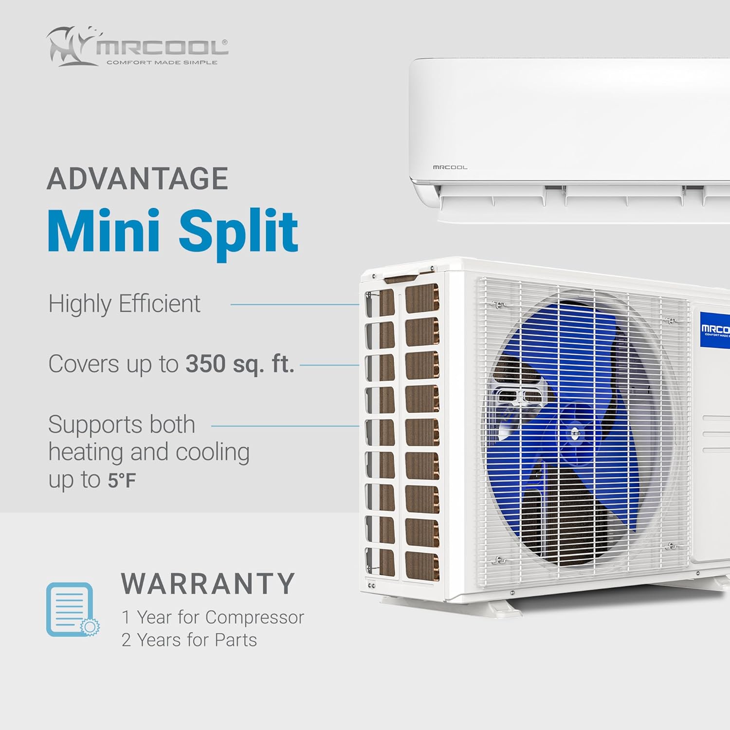 MRCOOL 9000 BTU 115V Ductless Inverter Mini Split Air Conditioner & Heat Pump System, 4th Gen Advantage Series - Wall-Mounted AC Unit w/Heating and Cooling for Home, Office & Commercial Space