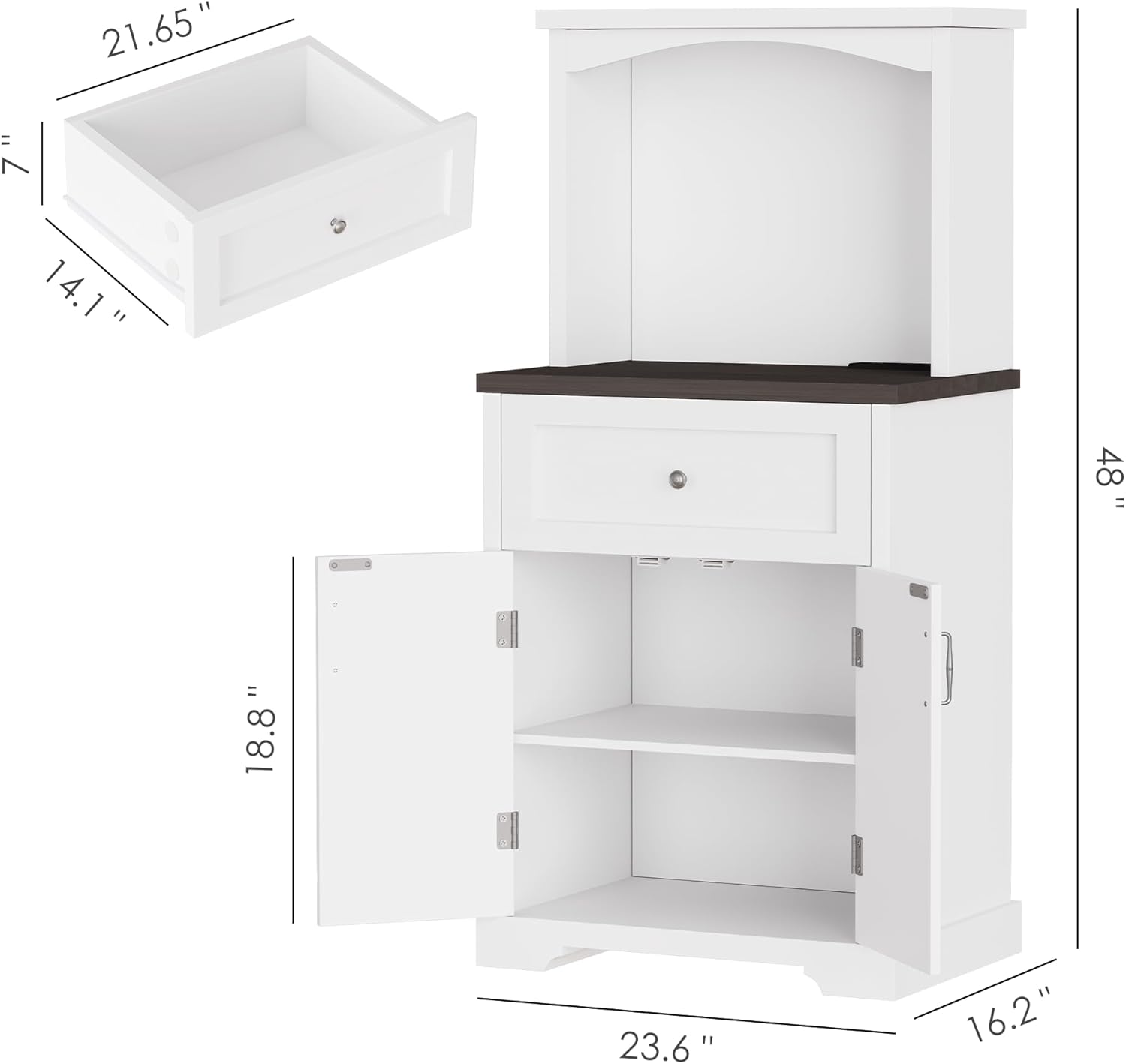 Microwave Stand with Storage and Drawer, Kitchen Pantry Storage Cabinet with Charging Station, Buffet Coffee Bar Cabinet with Adjustable Shelves, Kitchen Hutch Microwave Table for Dining Room