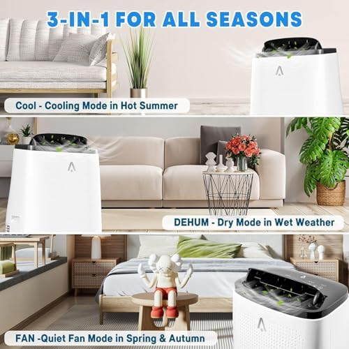 14,000 BTUs Portable Air Conditioner with Built-In Dehumidifier, Portable AC Unit for Rooms Up to 550 Sq Ft, 3-In-1 Floor A/C Unit, Easy Window Kit, 3 Fan Speeds, Grey Cover