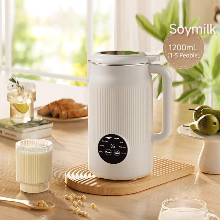 Electric Soy Milk Maker, 1200ml Capacity, Digital Display, Multi-Function Kitchen Blender, White