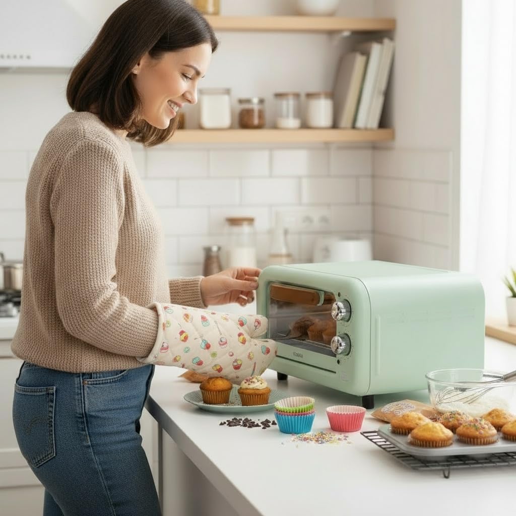 Compact 12L Toaster Oven with Convection - Countertop Oven for Baking, Broiling & Toasting, 800W Small Toaster Oven, Stainless Steel, Includes Pan & Rack