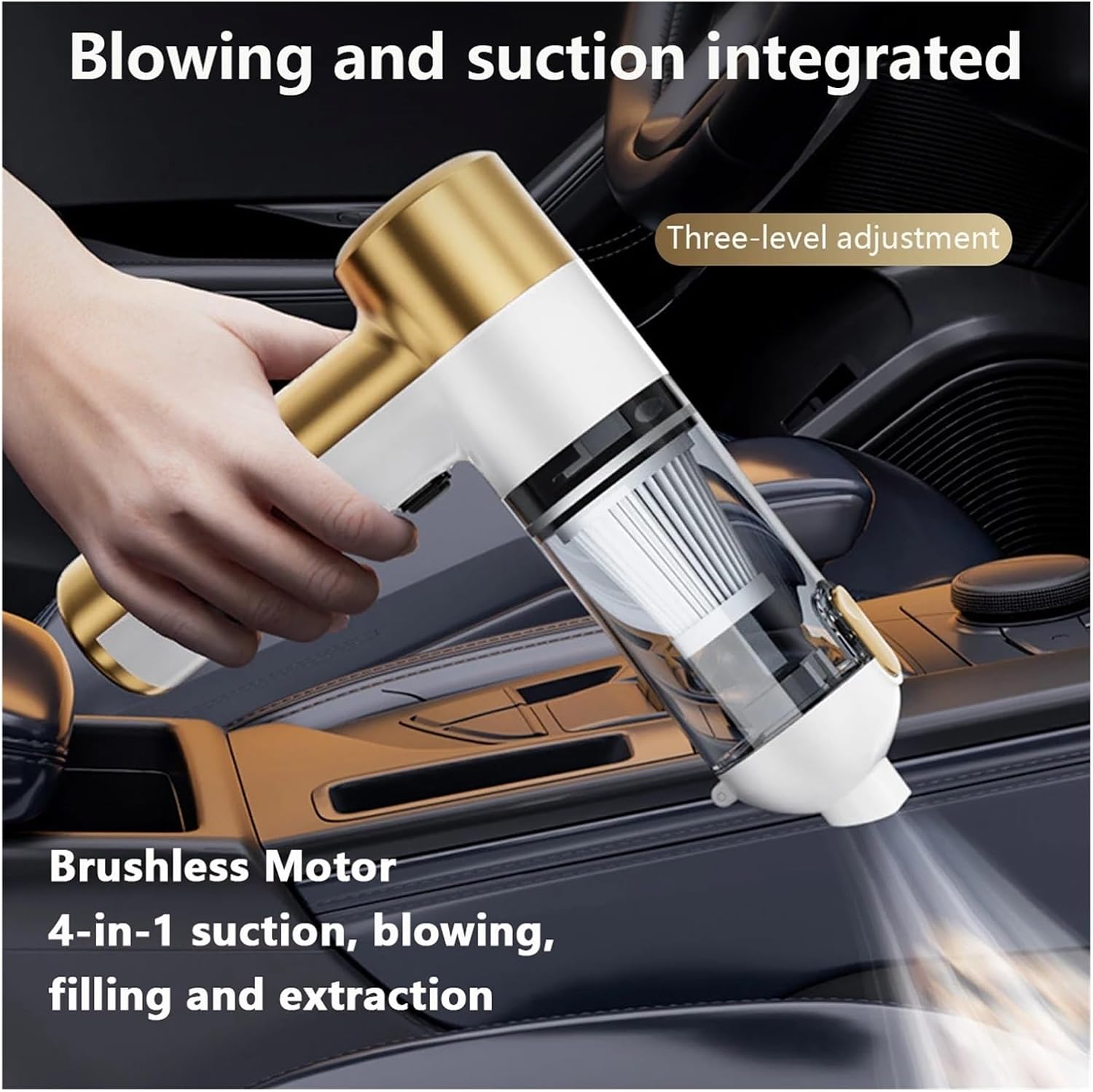 Mini Vacuum, Car Mounted Wireless Vacuum Cleaner with Integrated Blowing and Suction, Deep Cleaning, Blowing, Filling, and Suction 4-in-1,for Drivers and Office Workers(Yellow)