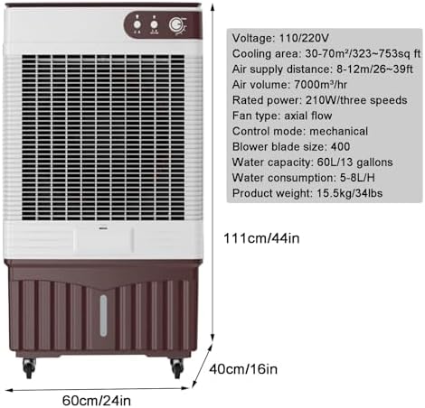 Swamp Cooler, Portable Evaporative Air Cooler, 120° Oscillation Portable Air Conditioner with Knobs, 2 Modes & 3 Speeds for Outdoor Indoor Use