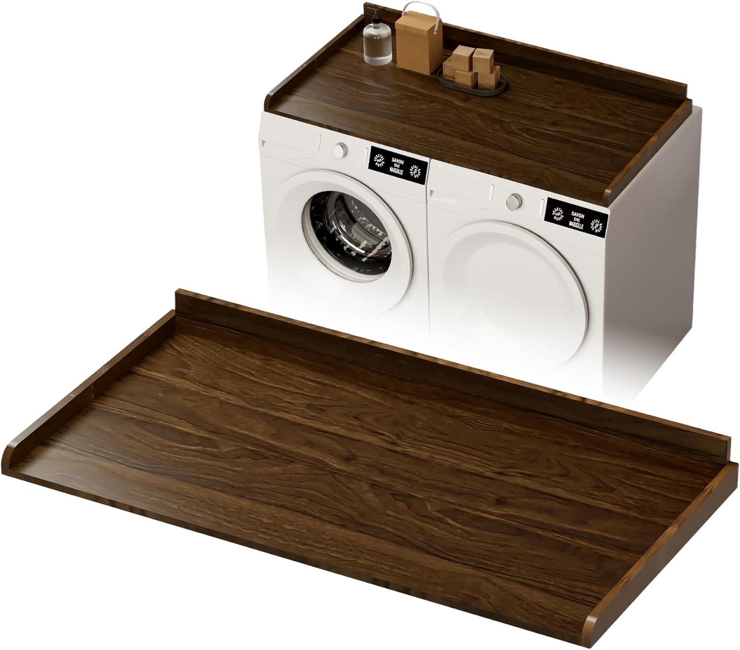 Washer Dryer Countertop, Laundry Countertop Over Wooden Washer and Dryer for The Top with Non-Slip Pads, Laundry Hamper Counter Storage Organization 54