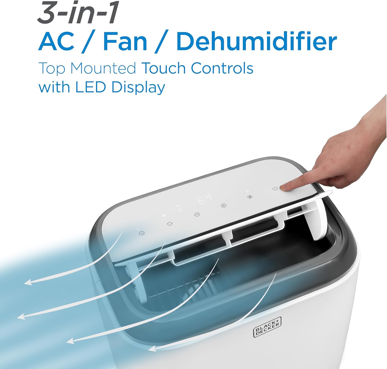 BLACK+DECKER Portable Air Conditioner, 8,000 BTU for Rooms Up To 350 Sq. Ft., Portable AC with Full Function Remote Control & Window Kit, BPT05WTBA, White