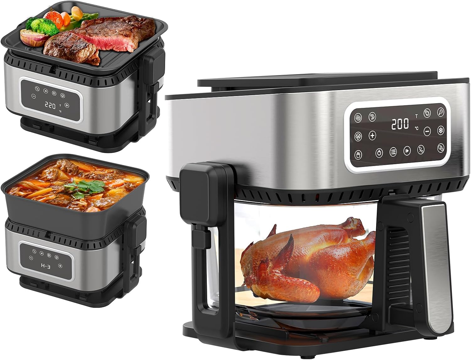 5.2QT 5-in-1 Multifunction Air Fryer with Removable Grill Pan, See-Through Window & Touchscreen, Air Fryer Oven for Grilling Steaks, Boiling, Stewing, Roasting, Baking, Turbo Crisp Technology