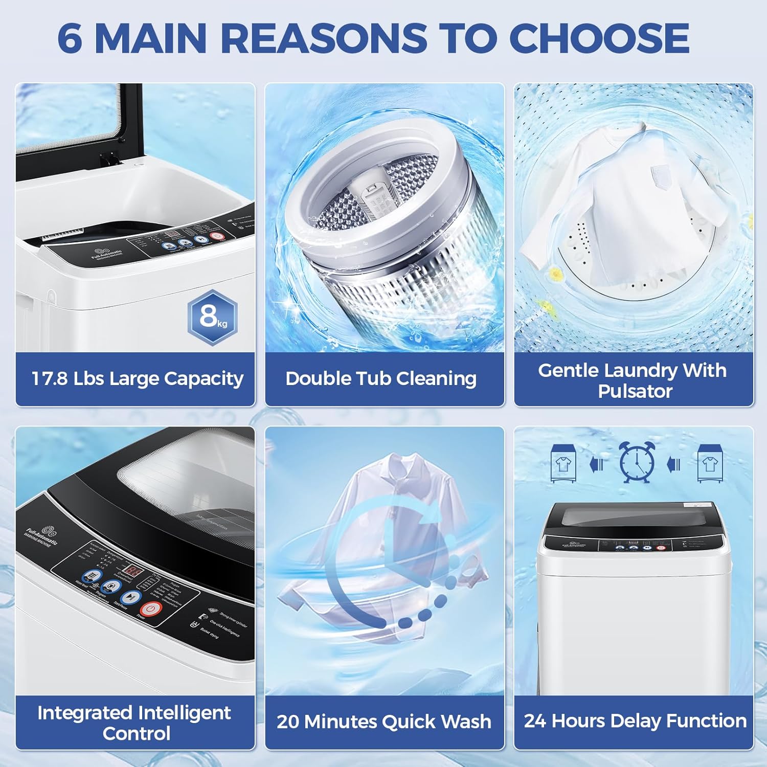 Nictemaw Portable Washing Machine, 17.8Lbs Capacity Full-Automatic Portable Washer, 2.4Cu.ft Washer and Dryer Combo with Drain Pump, 10 Programs 8 Water Levels Compact Laundry Machine for Apartment RV