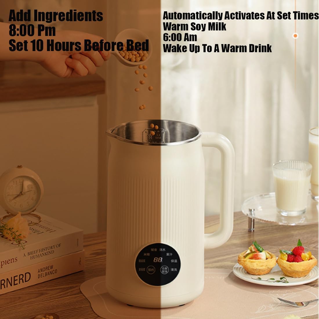 The 8-In-1 Multifunction Nut Milk & Juice Maker, 8-In-1 Nut Milk Maker Machine, Automatic Plant-Based Milks Blender with Delay Start, Keep Warm, Self-Cleaning (Beige)