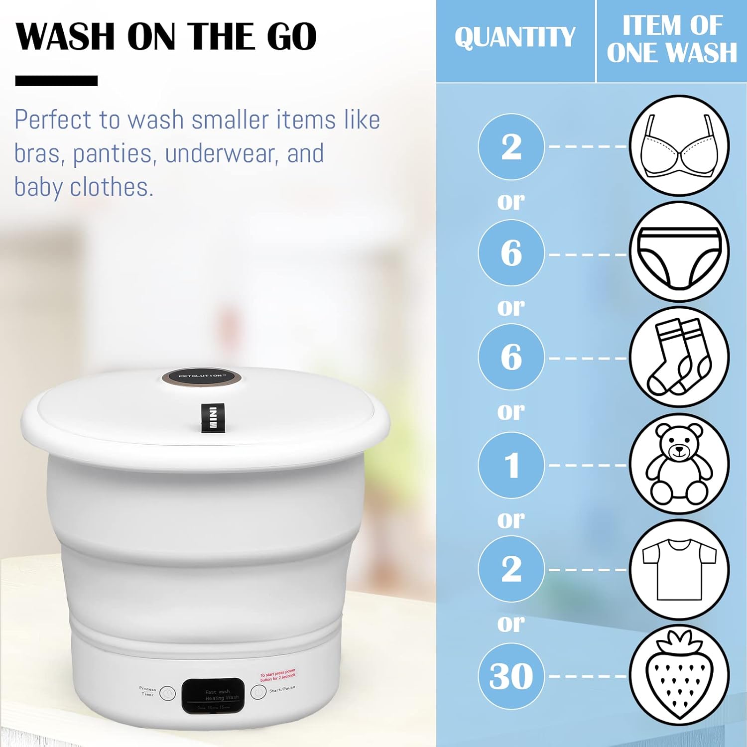 Mini Portable Washing Machine - Small Foldable Bucket Washer for Clothes- For Camping, RV, Travel, Small Spaces. (White)