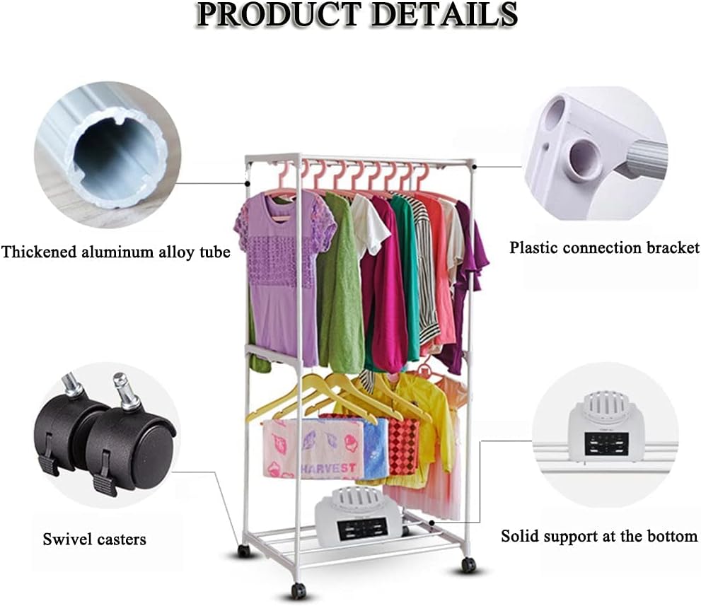 Clothes Rail Rack 2-Tier Drying Rack, Portable Clothes Dryer with Remote Control and Timer, by Appointment, for Apartments, RV,Laundry