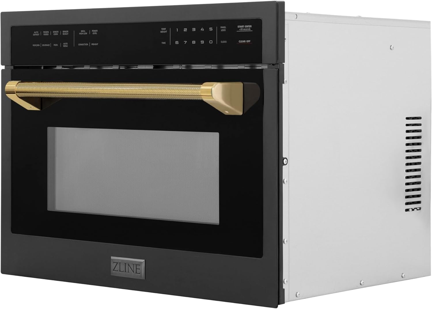 ZLINE Autograph Edition 24 in. 1.6 cu ft. Built-in Convection Microwave Oven in Black Stainless Steel and Polished Gold Helix Handle (MWOZ-24-BS-KG)