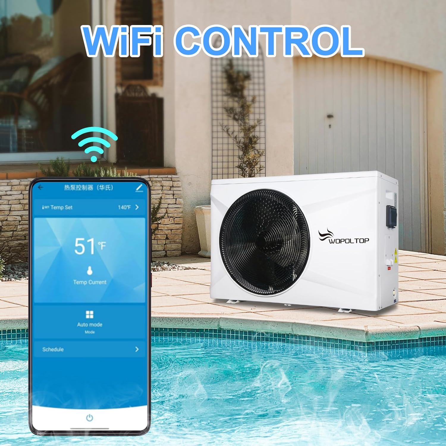 Full DC Inverter Pool Heat Pump 58,000 BTU for Swimming Pools, 17KW Electric Pool Heater with WiFi Smart Control via APP, Dual Function of Heating and Cooling, 220-240V, up to 14,000 Gallons