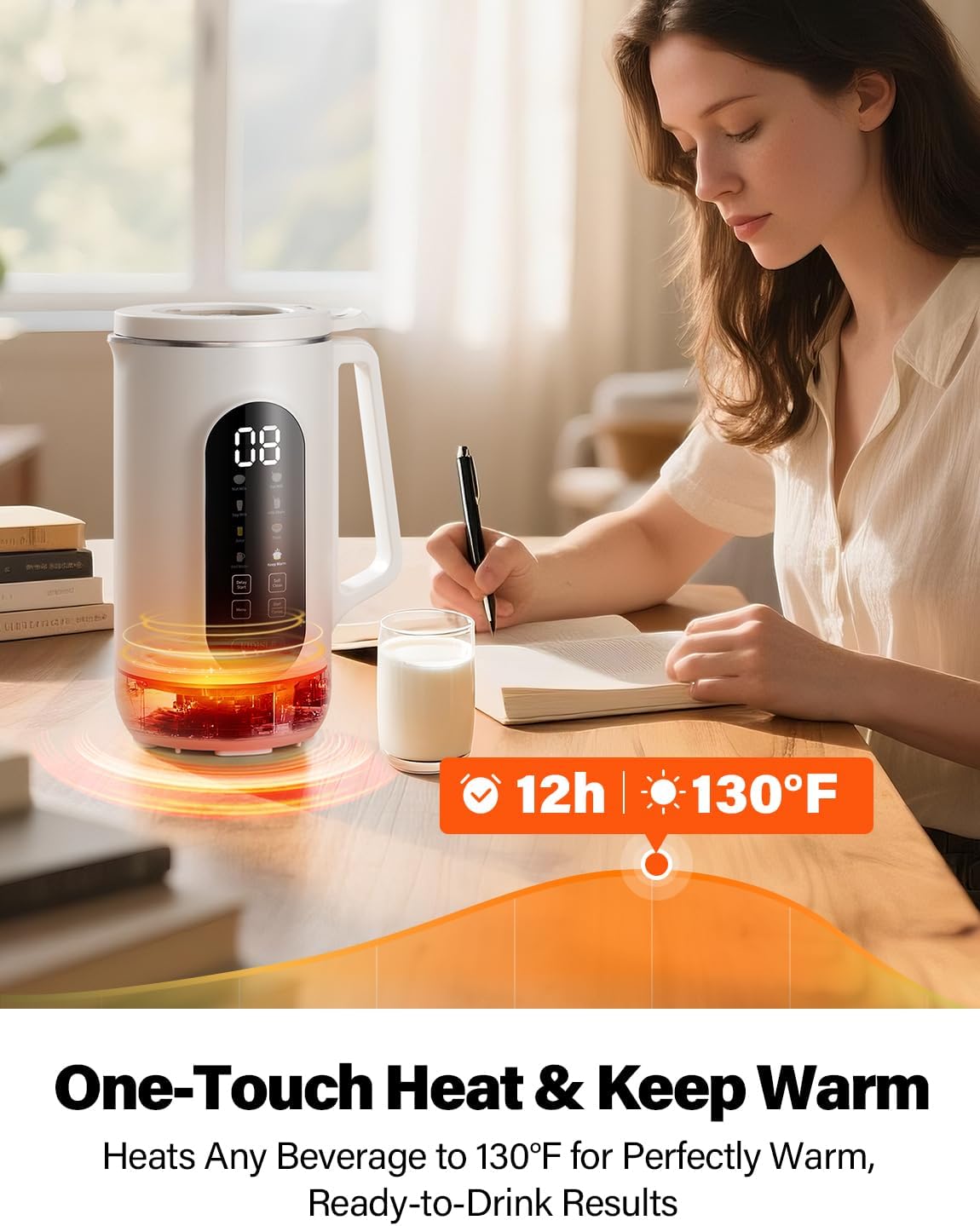 10-in-1 Nut Milk Maker Machine, 35oz Plant-Based Milk & Soup Machine with 12H Delay Start, Self-Clean, Keep Warm – Soy, Oat, Almond & More, Cream