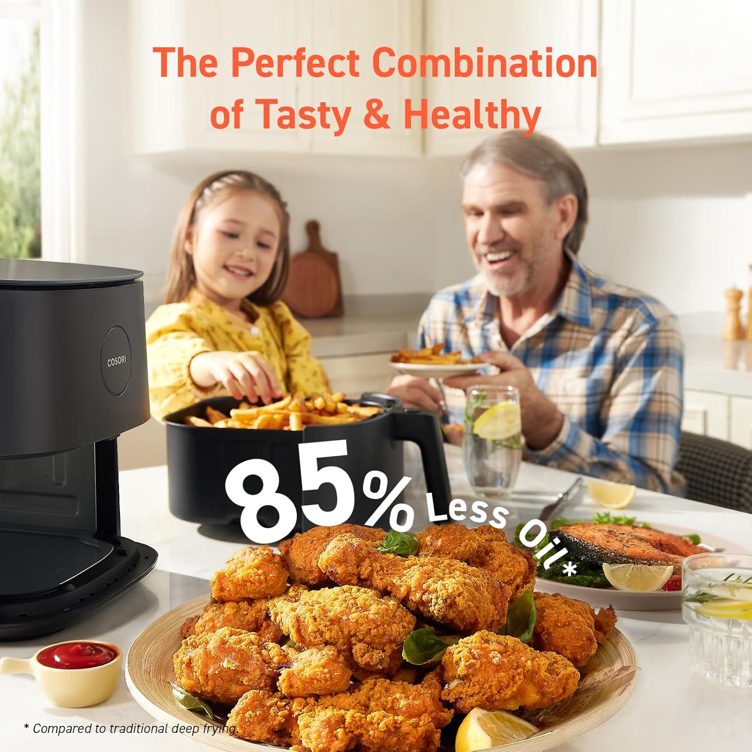 COSORI Air Fryer Pro 9-in-1, Compact 5QT, Ceramic Coating, 450℉: Half Time & Chef-Grade Cook, One-Wipe Clean Glass Panel, 130+ In-App Recipes, Nonstick & Dishwasher-Safe Basket, Gray