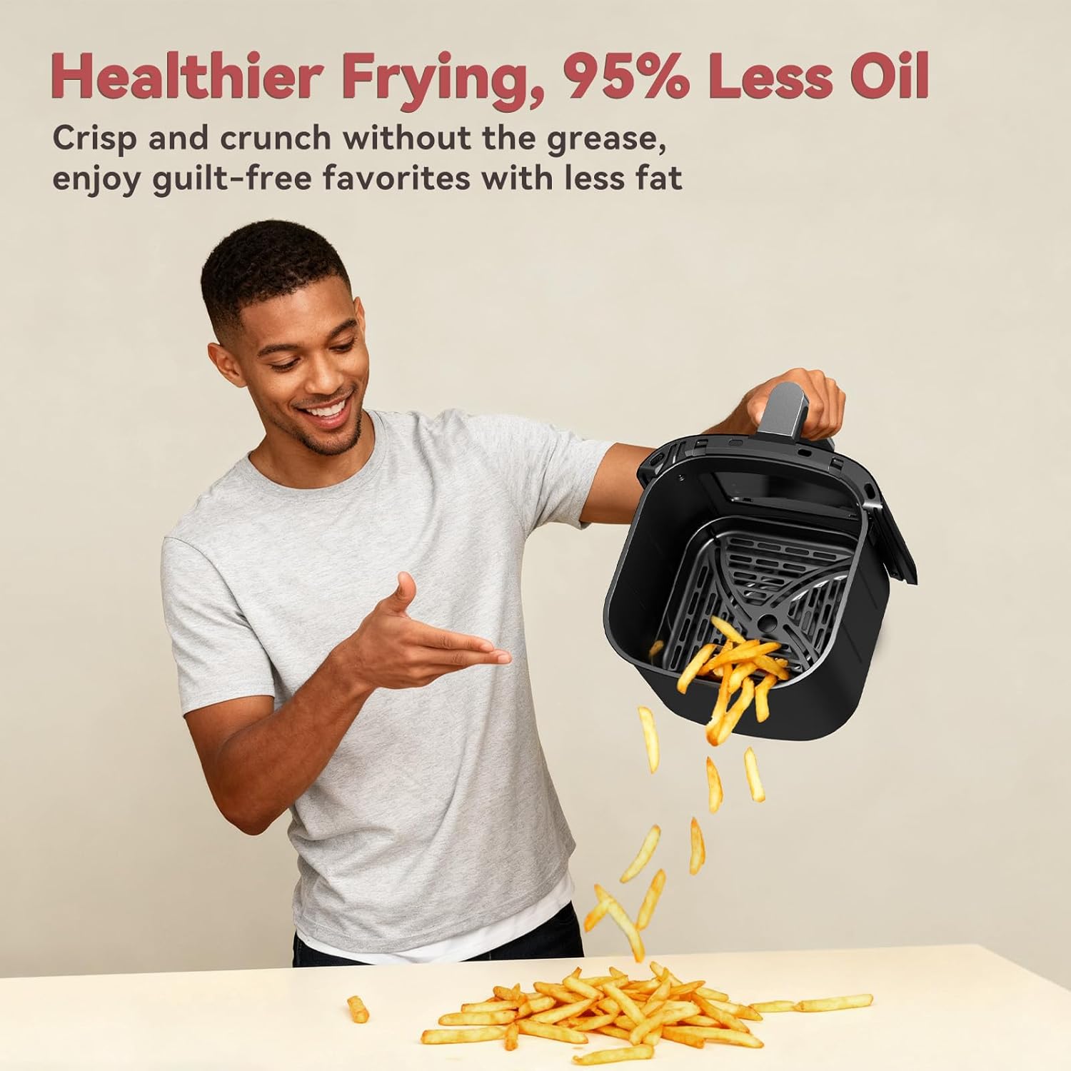 6QT Air Fryer with Viewing Window, 12 Cooking Presets, 1700W Fast & Even Cooking, Max 400℉ Crisping, Bake, Roast, Reheat & Dehydrate, Large Nonstick Basket, Dishwasher Safe