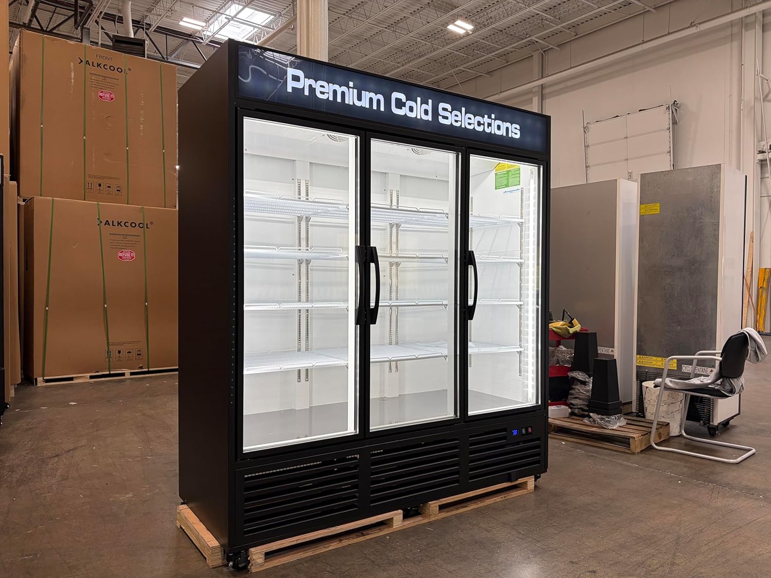 71” Wide Commercial Beverage Refrigerator Display Fridge, Three Glass Door Stainless Steel Merchandiser Drink Cooler With LED Light Adjustable Shelves,ETL Sanitation,63.5 Cu Ft,Black,(Wheels Included)