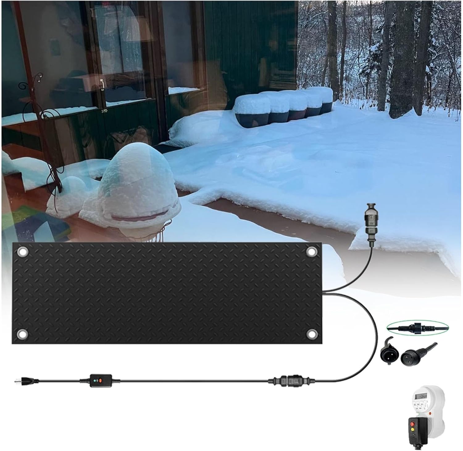 Heated Snow Melting Mats, No-Slip Heating Entrance Mats with 6.5 ft Power Cord, Electric Outdoor Winter Heated Rubber Mat for Decks Walkway Stairs Driveway, Melts Up to 2 Inches/h(5 Pcs,30x72in)