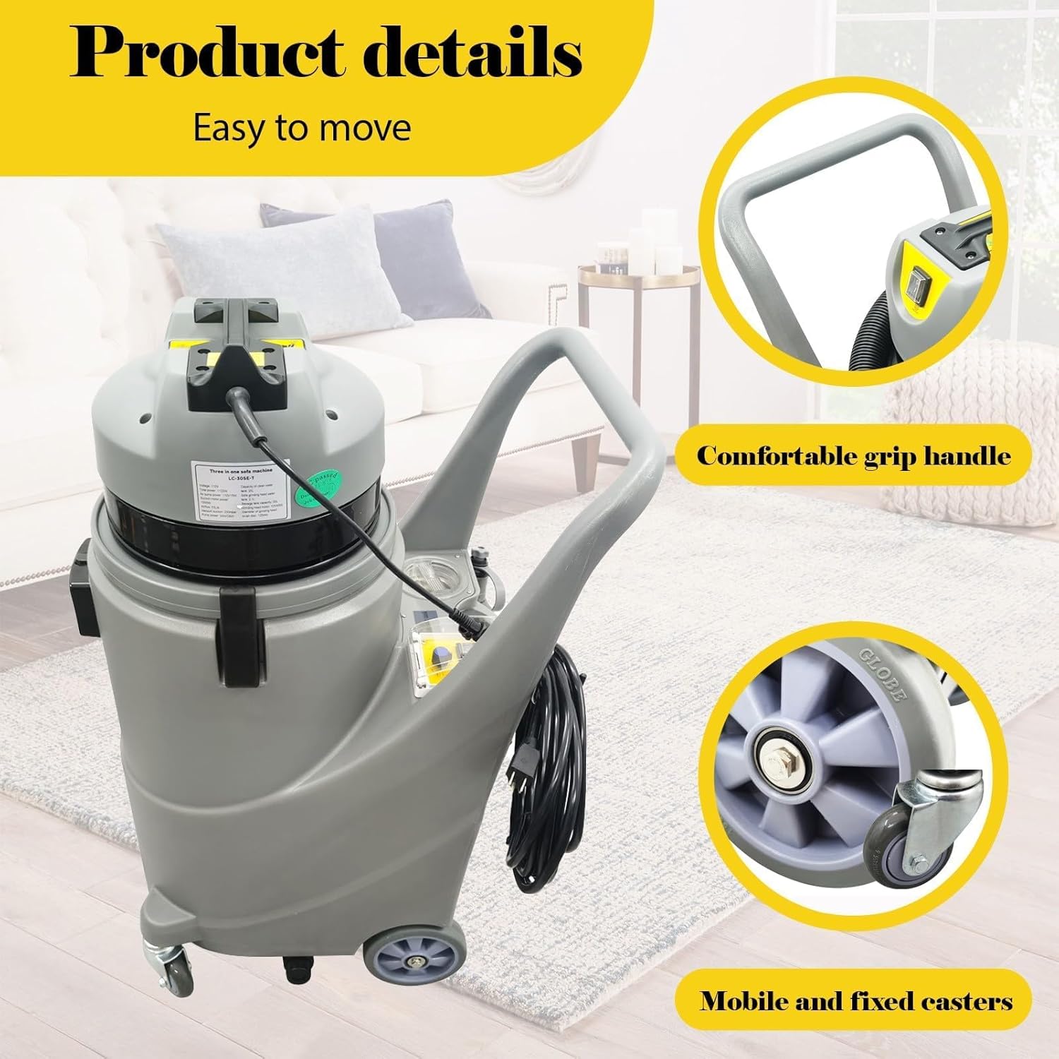 110V Carpet Cleaner machine, 3 in 1 Commercial Carpet Extractor Machine, 1122W Sofa Grinding Machine with 30L Capacity