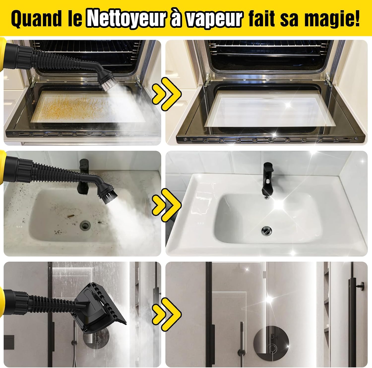 Handheld Steam Cleaner, Multipurpose Portable Steam Cleaners Use with Safety Lock and 10 Accessory Kit to Remove Grime, Grease, More, Save Time and Effort