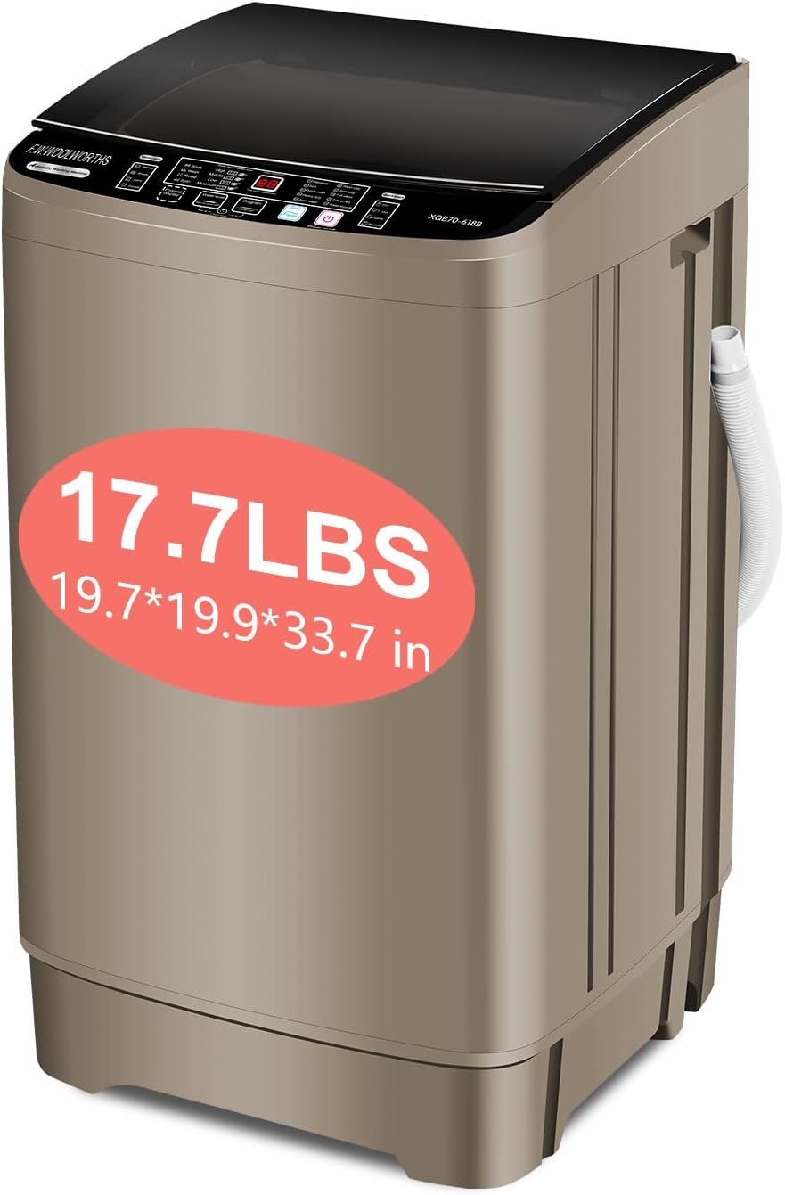 17.7 lbs Full Automatic Washing Machine with Spin Dryer - 10 Wash Programs, 8 Water Levels, LED Display, Drain Pump, Washer for Apartment, Dorm, Home, Gold