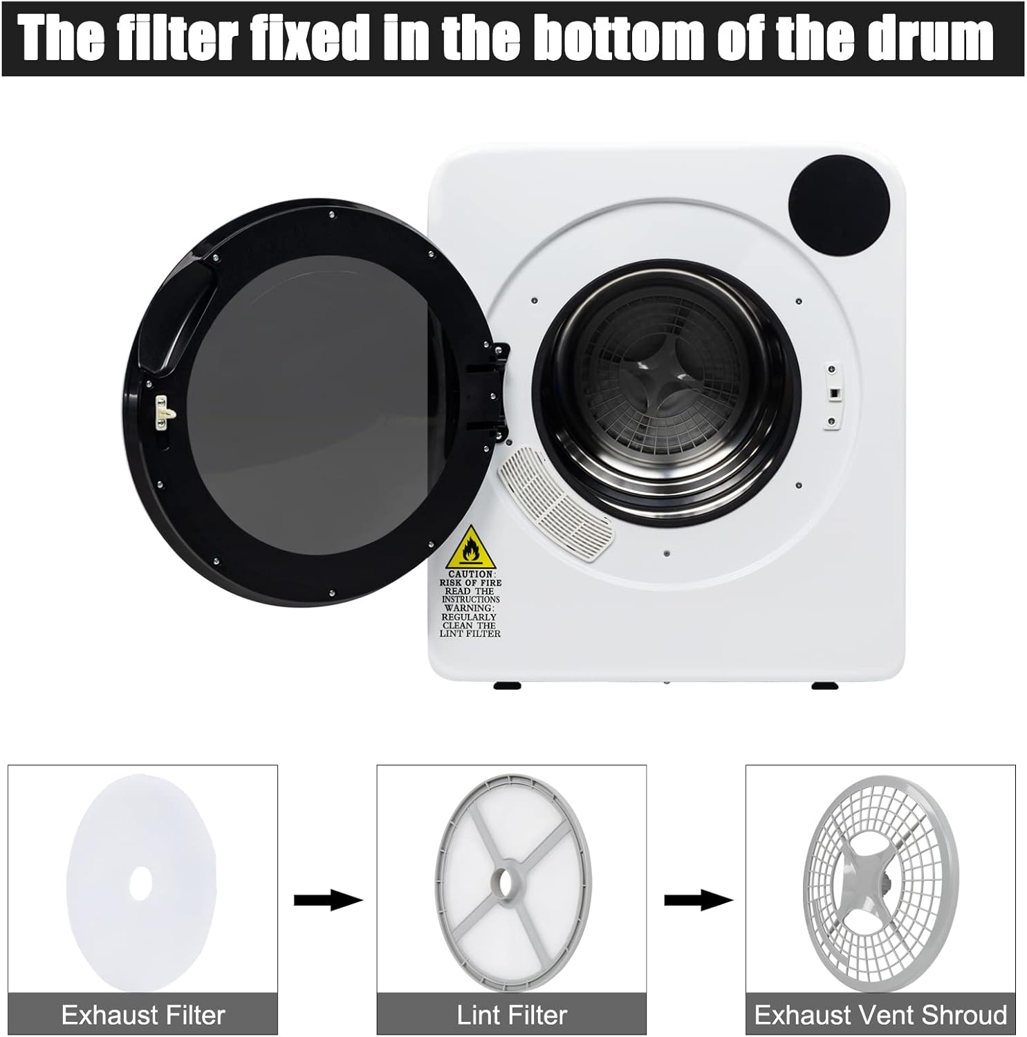 Portable Laundry Dryer, Compact Laundry Dryer for Clothes, 13.2LB Front Load Stainless Steel Clothes Dryers W/Exhaust Pipe, LCD Control Panel, 1300W For Apartment, RV, Home, Dorm