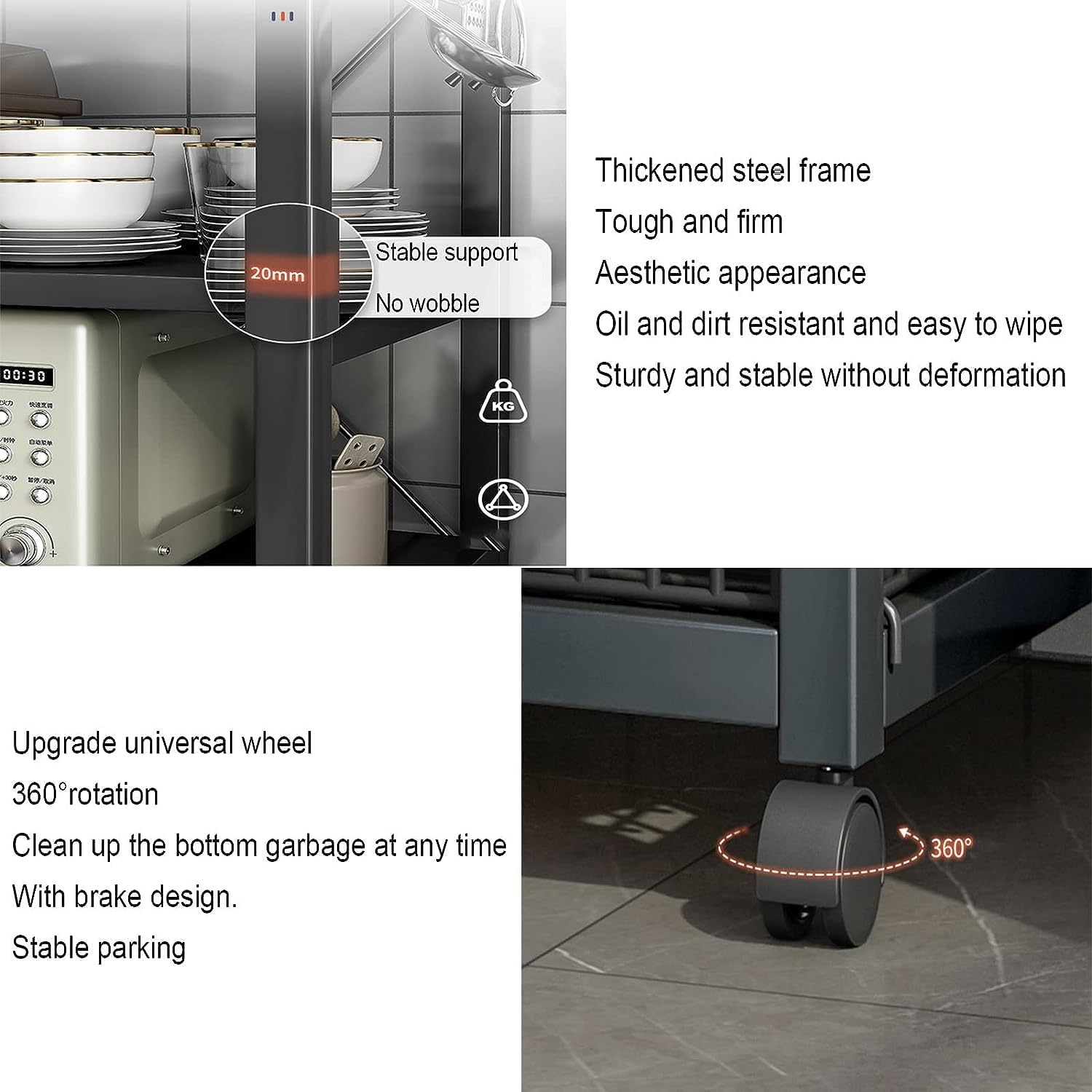 Microwave Stand Microwave Shelf Kitchen Storage Kitchen Baker Rack Utility Storage Shelf Microwave Stand Industrial Microwave Oven Stand for Spices Microwave Stand Kitchen Shelf (Black 5)