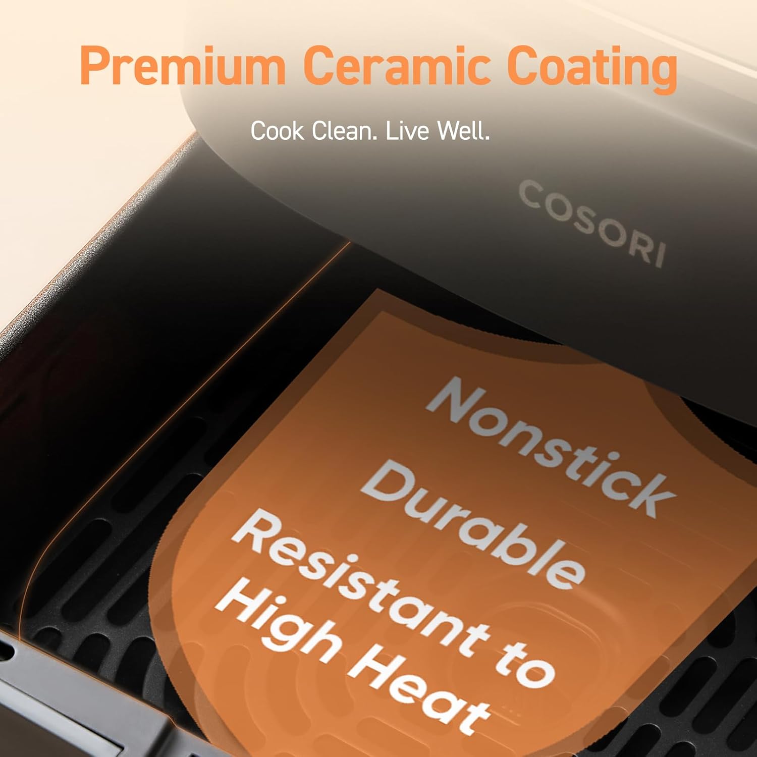 COSORI Air Fryer Pro 9-in-1, Compact 5QT, Ceramic Coating, 450℉: Half Time & Chef-Grade Cook, One-Wipe Clean Glass Panel, 130+ In-App Recipes, Nonstick & Dishwasher-Safe Basket, Gray