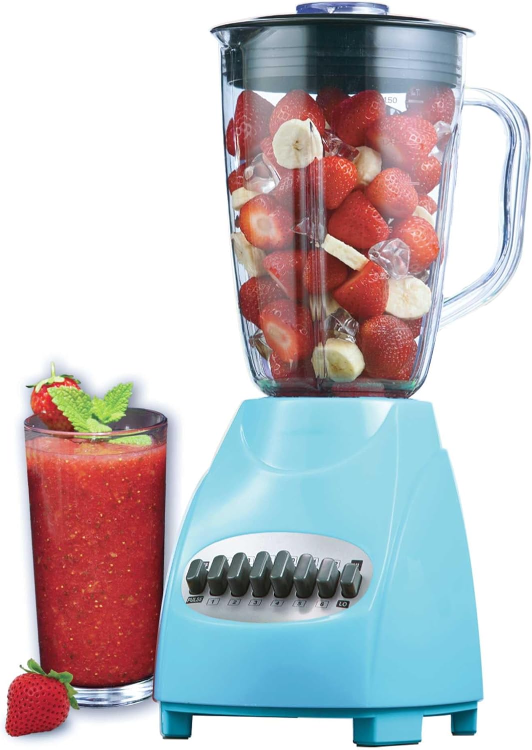 12-Speed Countertop Blender with Pulse Function – 50oz BPA-Free Jar, Stainless Steel Blades, Ice Crusher & Smoothie Maker, 350W Kitchen Blender (Blue)