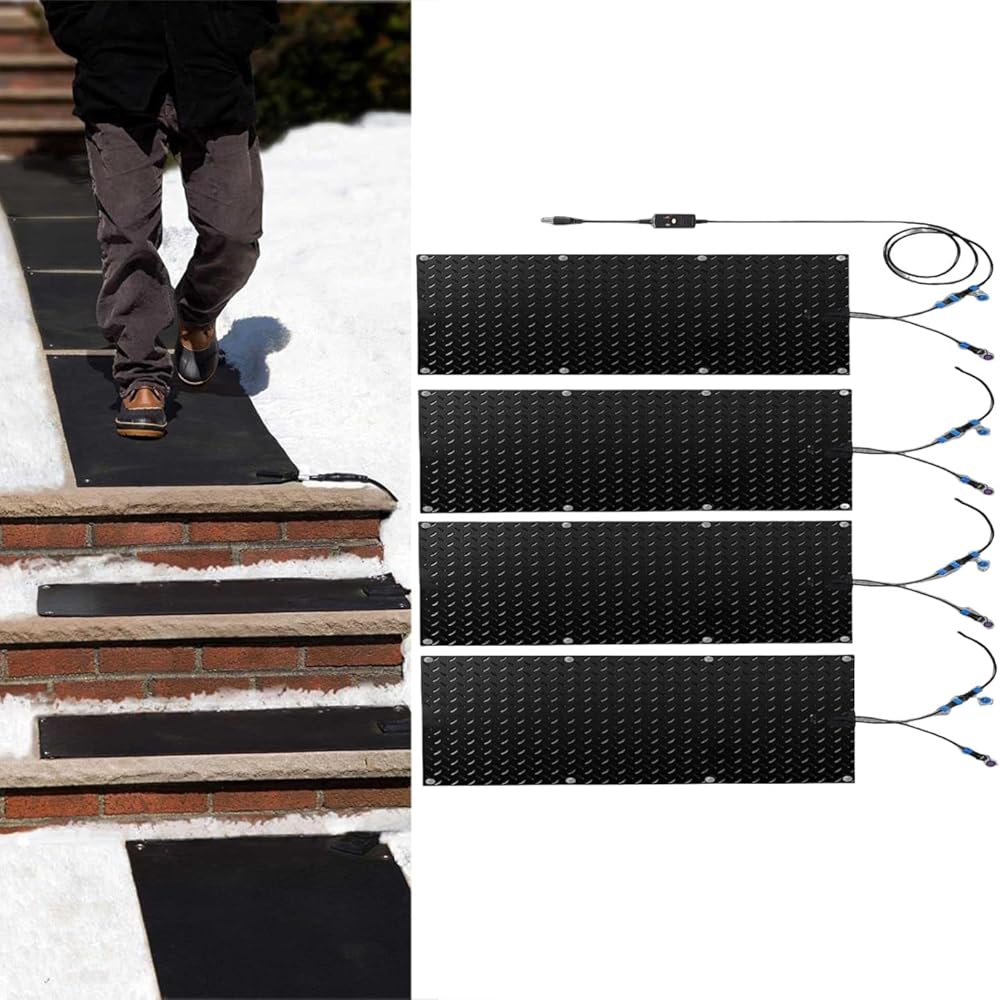 Snow Melting Walkway Mat, 1/2/3/4/5 pcs Melting Mat Slip-Proof Rubber Heated Mat, Heated Snow Melting Mats Driveway Walkway,Electric Snow Melting Mats for Winter Sn(4 Pcs-12x24in/(30x60cm))