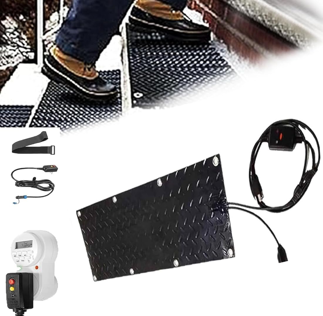 Snow Melting Stairs Walkway Mat with Timer, 1/2/3/4/5 Pcs Non Slip Rubber Heated Mat w/Power Cord, Speed Snow and Ice Heated Pad for Winter Outdoor Steps Doorways Driveway(1 Pcs,12x36in/(30x9