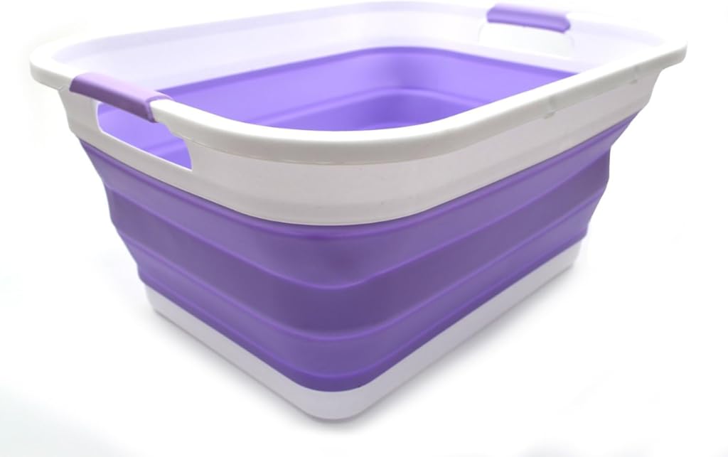 SAMMART 41L (10.8 gallon) Collapsible Plastic Laundry Basket-Foldable Pop Up Storage Container/Organizer-Portable Washing Tub-Space Saving, Water capacity: 32L (8.4 gallon) (Rectangular, Lt. Purple)