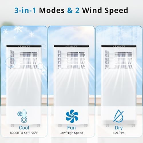 Portable Air Conditioners,8,000 BTU Portable AC Units for Rooms, 3-In-1 FreeStanding Cooling AC Unit With Remote Control, Cools 350 Sq.Ft, Dehumidifier,Fan, Suitable for Bedroom,Living