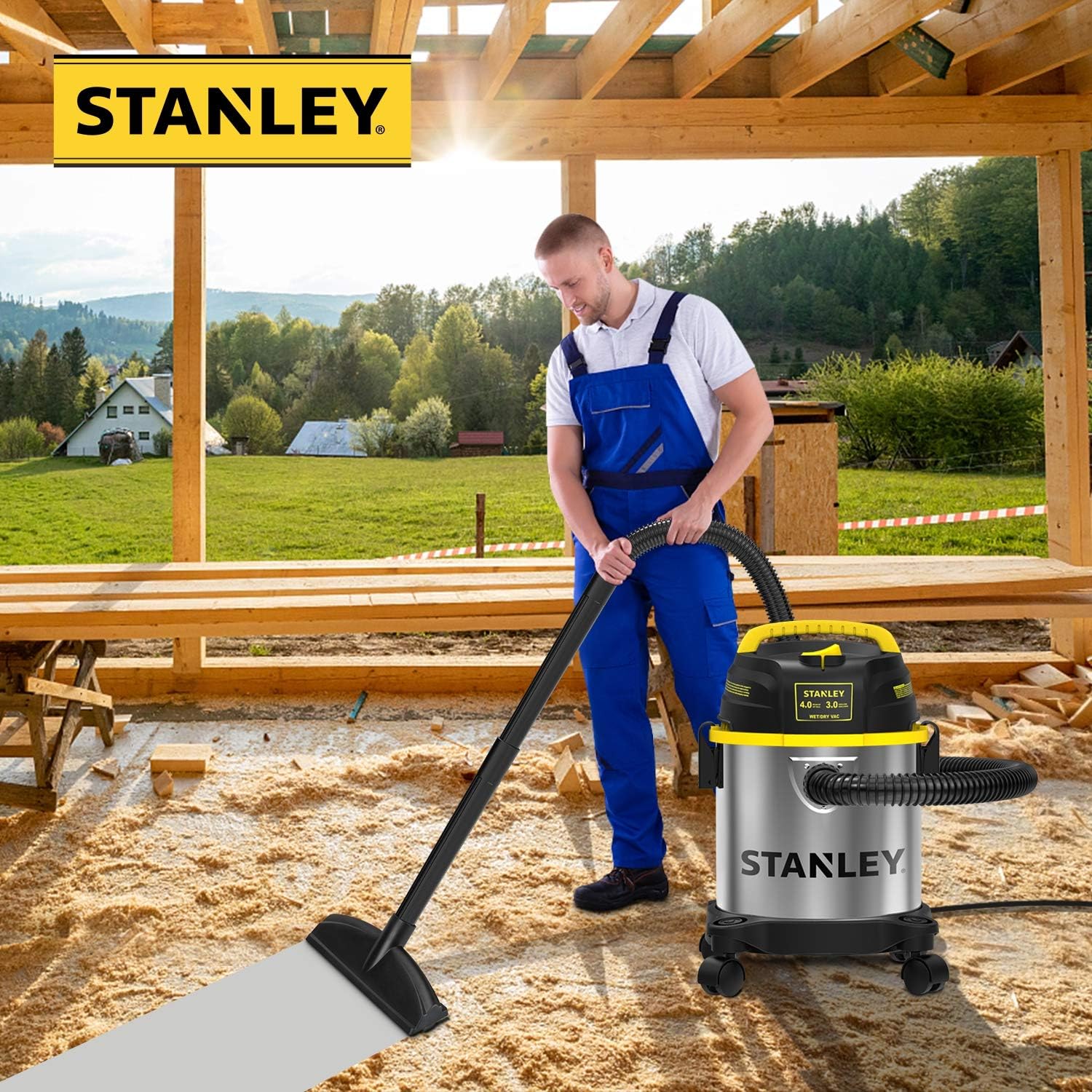 STANLEY 3 Gallon Wet Dry Vacuum, Powerful 4 Peak HP Motor, Portable Stainless Steel 3 in 1 Multifunctional Shop Vacuum with Blower, Model: SL18136