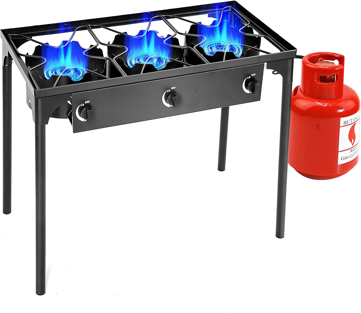 Giantex Outdoor Triple Burner Stove, High Pressure 3 Burner Stand Max. 225,000 BTU total, 0-20 PSI Regulator Detachable Legs, Portable 3 Propane Grill Burner Stove for Camping Picnic Cookout