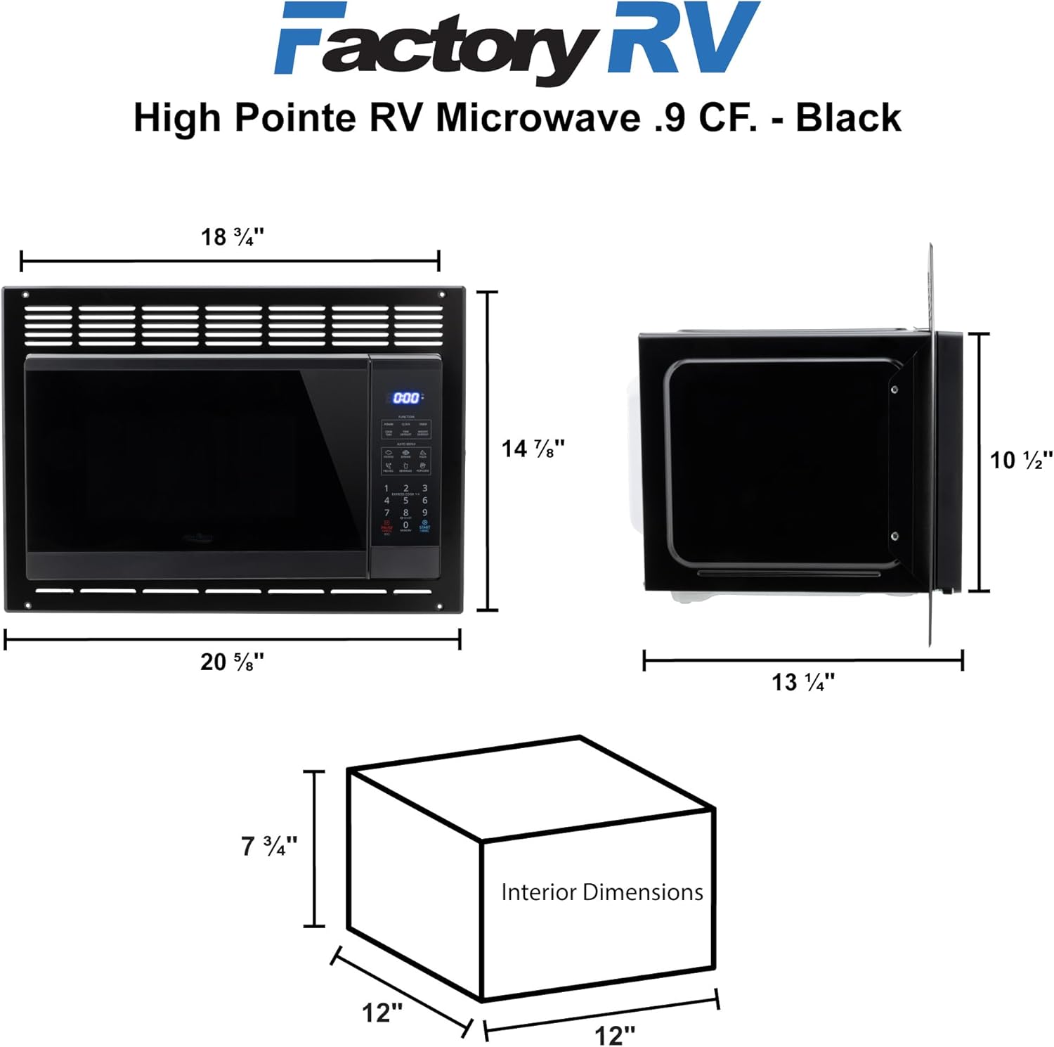 Tough Grade Black 0.9 Cu. Ft. Built-In Microwave with Trim Kit | 120V | Compact Design for RV Cabinets | 10 Power Levels | 6 Auto Cook Options | Child Lock | Eco and Mute Mode