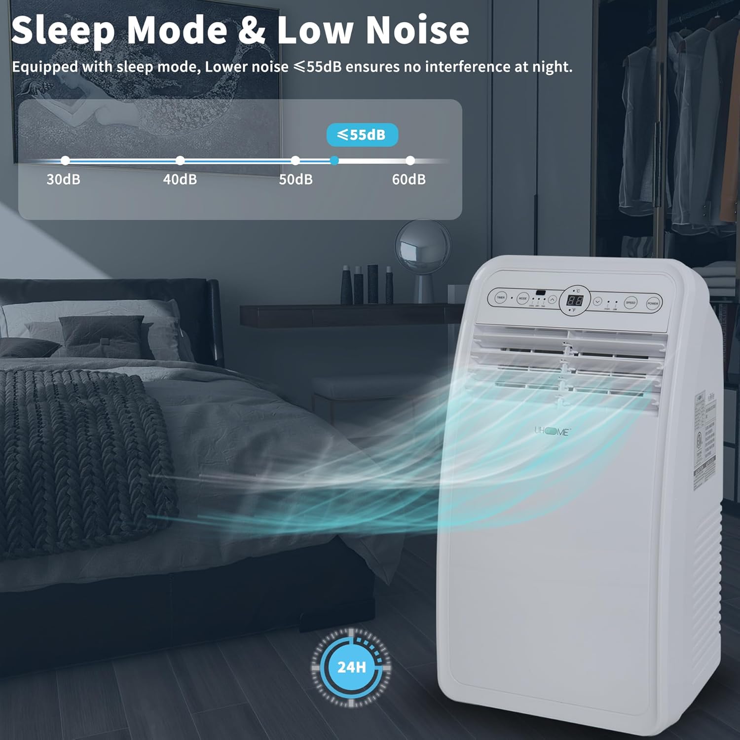 Uhome 8000 BTU Portable Air Conditioner, with Cooling, Dehumidifier, Fan, Remote Control and Window Mount Kit Included, White, 24H Timer