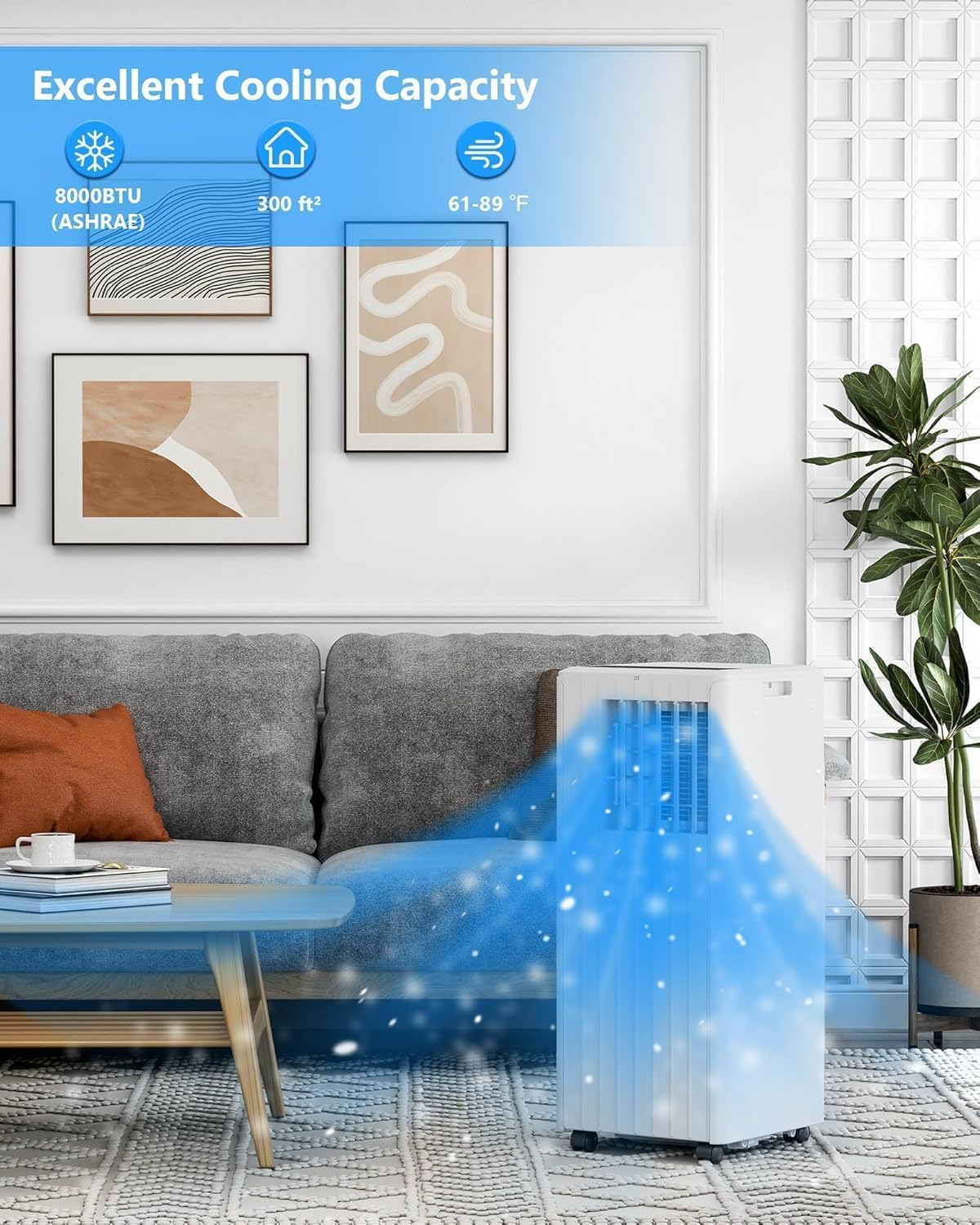 Portable Air Conditioner 8000 BTU - 3-In-1 AC Units Fast Cooling, Dehumidifying & Fan Functions, Ultra Quiet Operation with Remote Control & Window Kit, Ideal for Bedroom, Office & Living Room