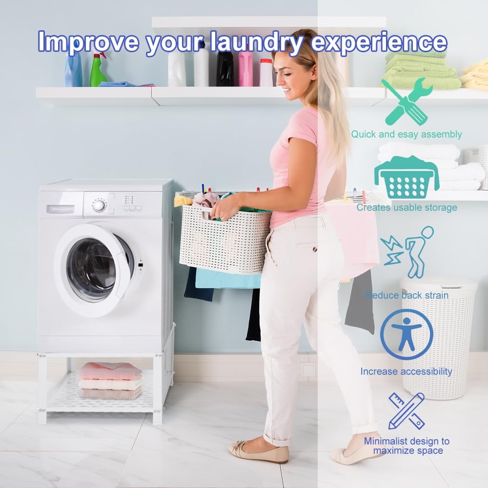LUCKUP Laundry Pedestal with Storage Shelf-Universal Washing Machine Stand Heavy Duty Metal Base, 27.5W*27.5L*15.75H, Universal Fit 700lbs Capacity, Suitable for Dryer and Fridge
