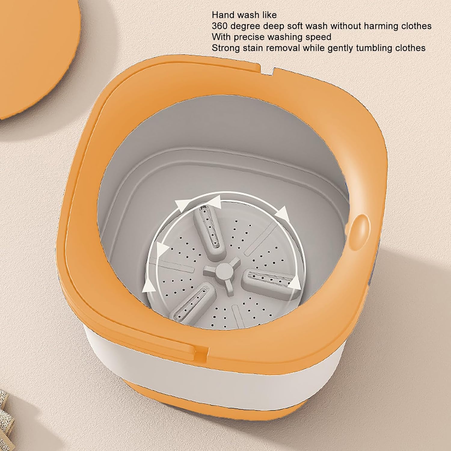 Portable Washing Machine, 9L Large Capacity High Speed Motor Washer, Built in Water Stripper Reduce Noise Washer Mini Washing Machine, for Underwear[Orange]